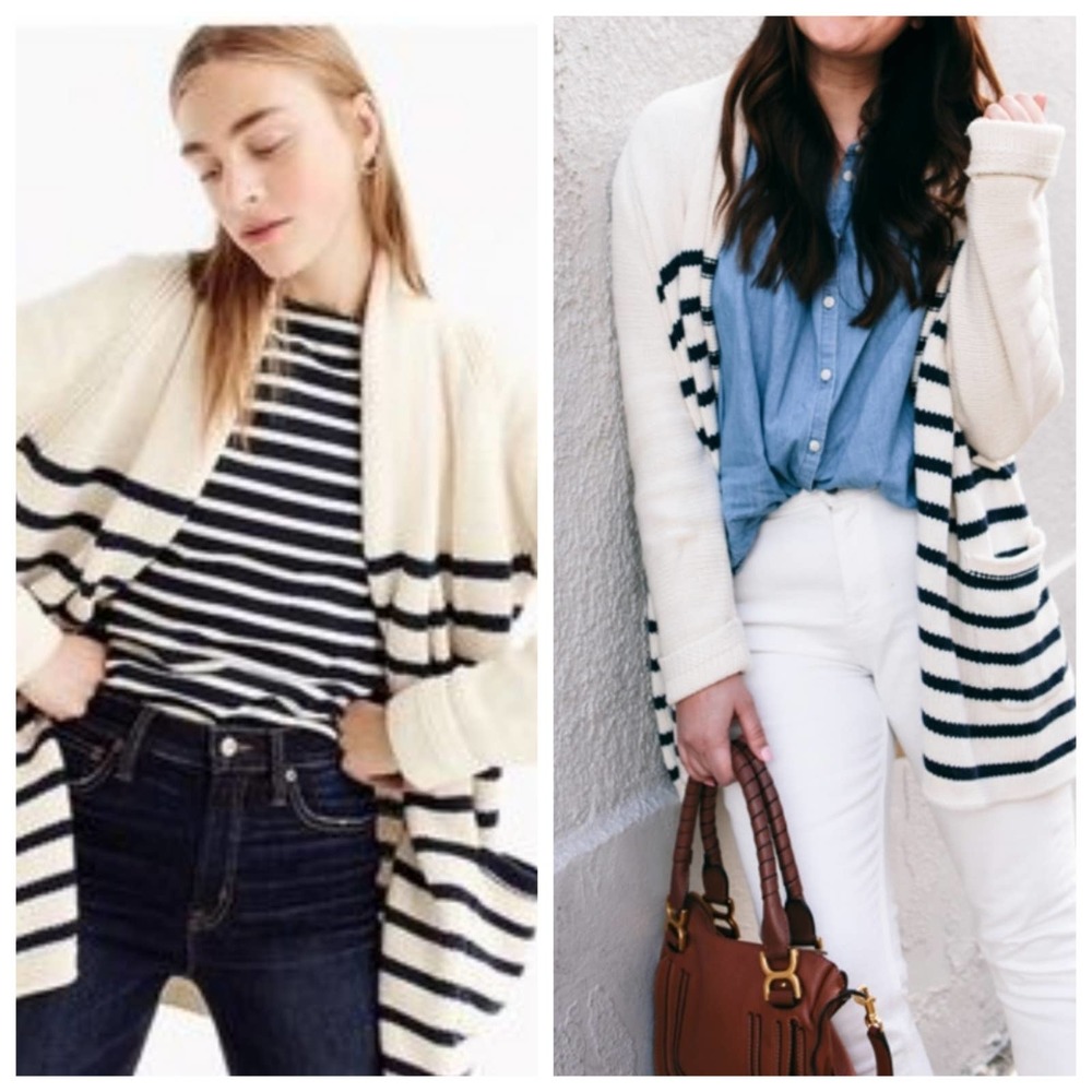 J. Crew Wool Blend Striped Open Cardigan